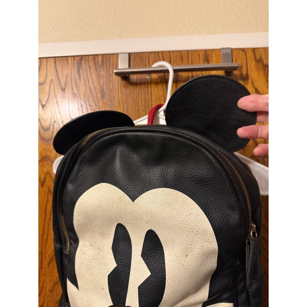Disney Mickey Mouse Mini Backpack Black Pebbled Faux Leather 3D Ears Bag